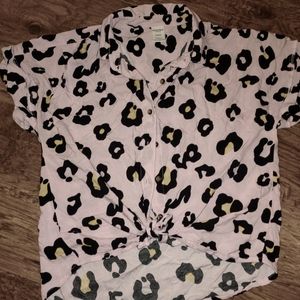 Girls Cheetah print shirt sleeve button up